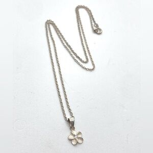 Vtg Sterling Silver & CZ Dainty Plumeria Mini Pendant 17” Chain / 15mm Pendant